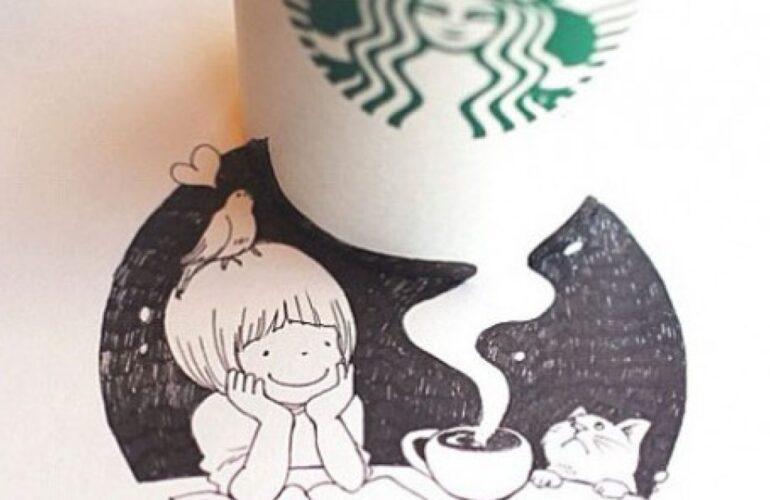 Ilustração com copos Starbucks