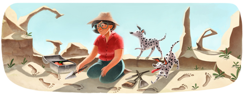 doodle comemorativo do Aniversario de 100 anos de Mary Leakeys