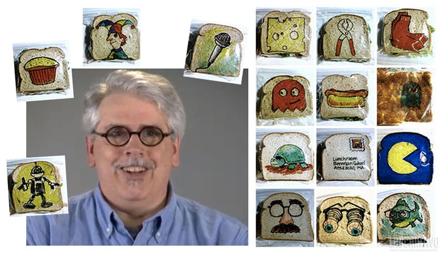 LaFerriere criou mais de 1000 figuras divertidas nos saquinhos de sanduiches para seus filhos...