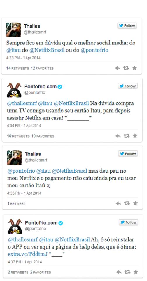 Ponto Frio, Netflix, Itaú, McDonald e Coca-Cola conversam no Twitter