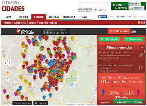 Mapa de roubos do Onde Fui Roubado “dentro” de um outro site