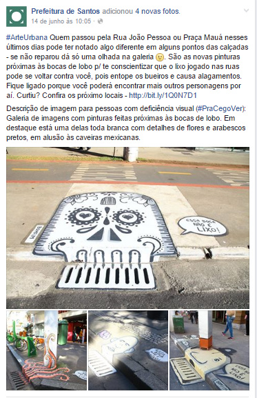 Prefeitura de Santos no Facebook: descrição até mesmo em álbuns de fotos