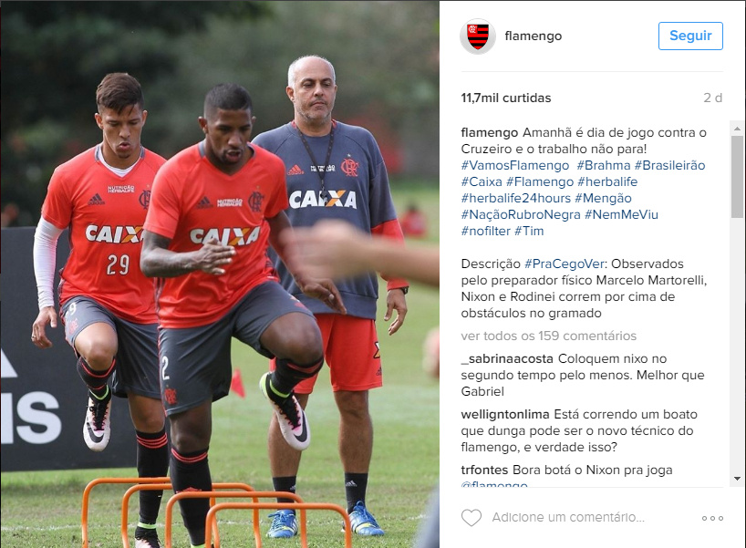 Clube de Regatas Flamengo no Instagram; descrição nas legendas