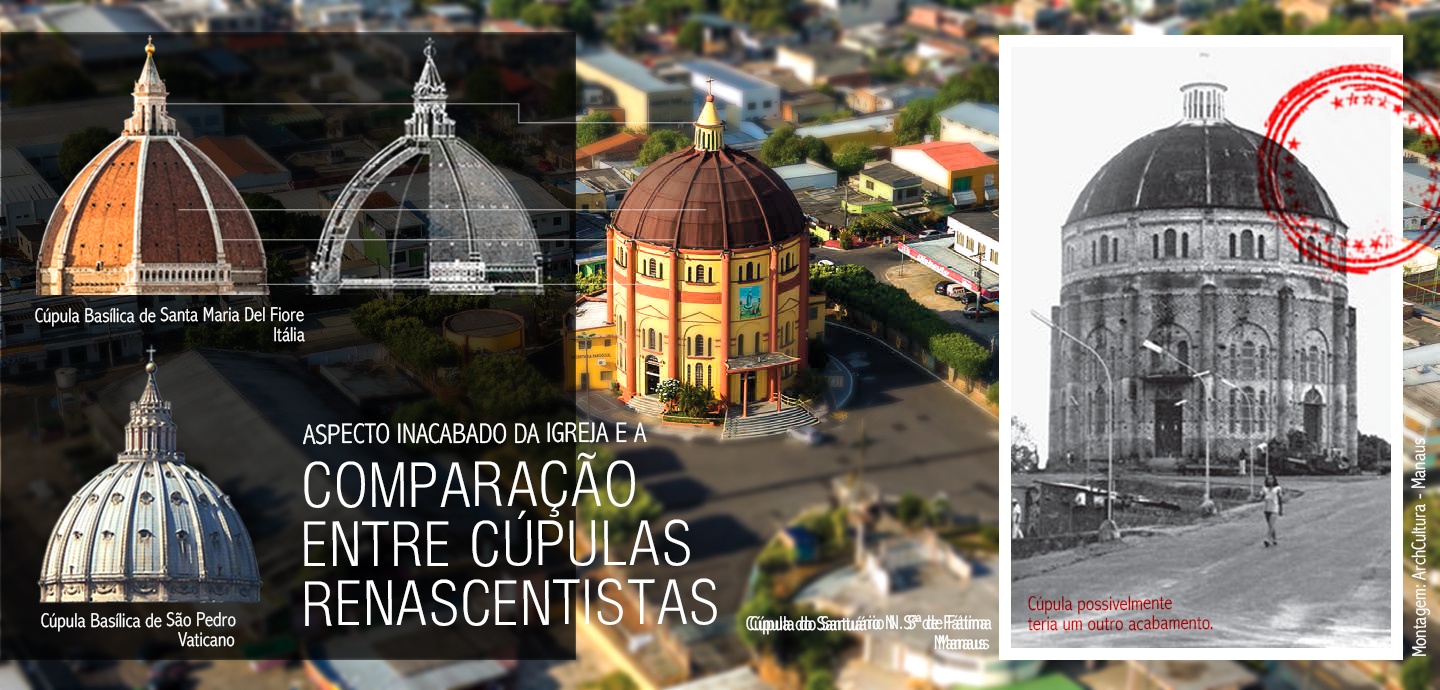 A cúpula do Santuário de Nossa Senhora de Fátima na praça 14 possui aspecto de sua arquitetura renascentista. / Arte : Keyce Jhones/ ArchCultura Manaus